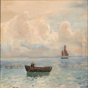 Seascape With A Rowboat And A Sailing Ship In Calmweather