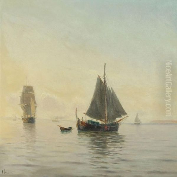 Seascape With Several Sailing Ships In The Morningmist - view 1