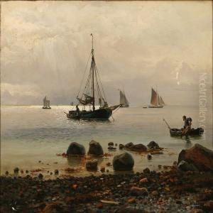 Coastal Scene With A Sailing Ship On Its Way Ashore