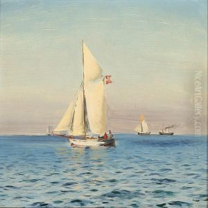 Marine With A Sailing Boat And Other Ships On A Quiet Summer's Day thumbnail
