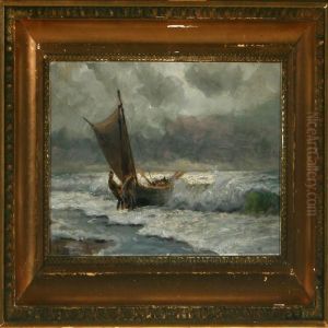 Fishermen Pulling Their Boat Onshore by Holger Peter Svane Lubbers