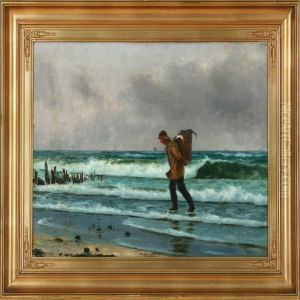 Fisherman On The Beach With A Basket On His Back by Holger Peter Svane Lubbers
