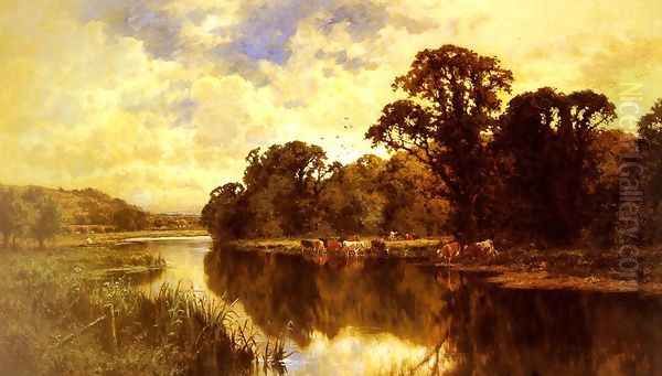 Cattle Watering on a Riverbank - view 1