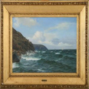 Marine With Sailingship By Rocky Coast by Holger Peter Svane Lubbers