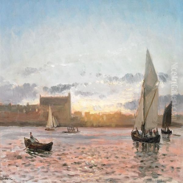 Small Boats In Quiet Water, Sunset - view 1