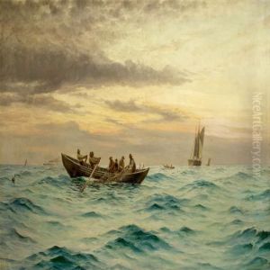 Marine With Fishermen In A Rowing Boat by Holger Peter Svane Lubbers