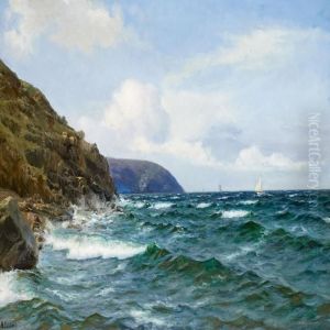 Marine With Sailing Ship By Rocky Coast by Holger Peter Svane Lubbers