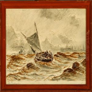 Two Danish Marines With Sailing Ships by Holger Peter Svane Lubbers