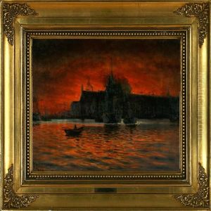 View Of The Port Of Copenhagen In A Red Sunset by Holger Peter Svane Lubbers