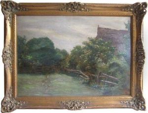 Hinter Einem Baum- Und 
Buschgurtel Reetgedecktes Haus. Unten Links Signiert H. Lubbers. Verso 
Etikett Der Galerie Commeter. Ol Auf Malkarton. 51 X 71 Cm