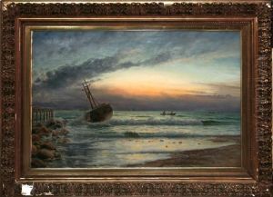 A Wreck Off The Coast At The North Sea In Jutland, Denmark