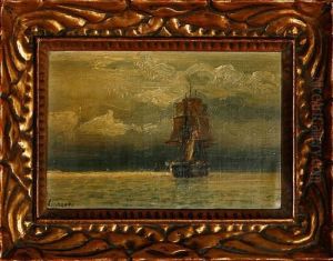 Lubbers: Marine With A Danish Barque. Signed Lubbers by Holger Peter Svane Lubbers