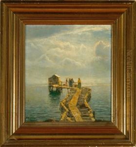 Lubbers: Women On A Bathing Jetty. Signed H. Lubbers