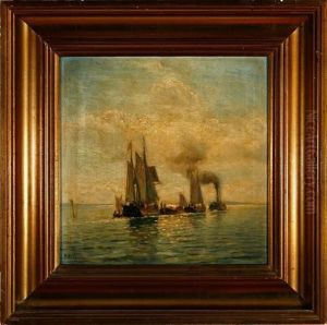 Lubbers: A Danish Marine With Several Sailing Ships. Signed H. Lubbers by Holger Peter Svane Lubbers