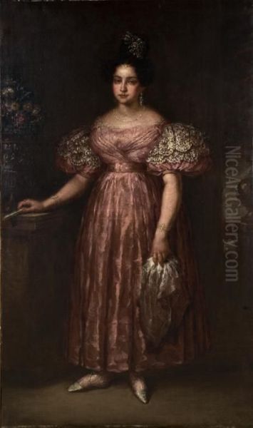 Ritratto Di Nobildonna In Piedi,
 A Figura Intera, Con Abito Rosa E Ventaglio In Mano (isabella Ii Di 
Borbone, Infanta Di Spagna?) - view 1
