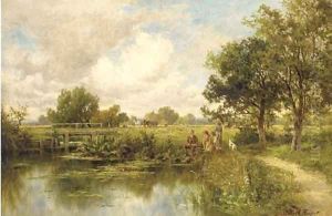 A fishing party, with haymakers beyond by Henry Hillier Parker