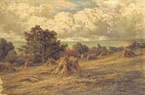Harvesting on the Sussex Coast, near Bournemouth by Henry Hillier Parker