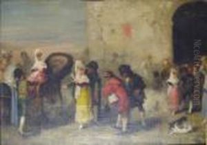Figures And Carriage At A City Wall by Eugenio Lucas Velasquez