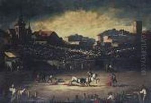 Corrida De Toros En Un Pueblo by Eugenio Lucas Velasquez