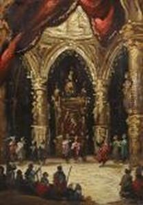 A Church Interior With Figures In A Procession by Eugenio Lucas Velasquez