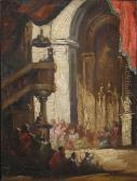 A Church Interior With A Figure Preaching - view 1