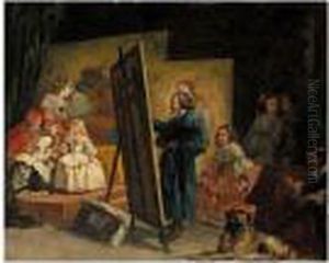 Velazquez Pintando A Las Meninas (velazquez Painting The Meninas) by Eugenio Lucas Velasquez