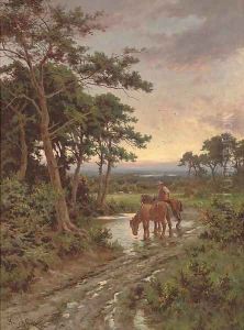 Watering the horses, sunset by Henry Hillier Parker