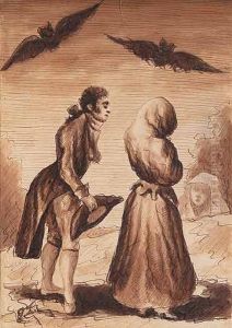 Caballero Y Dama Con Murcielagos by Eugenio Lucas Villamil