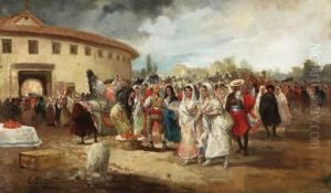 On The Plaza De Toros; And A Rainy Day On The Plaza De Toros by Eugenio Lucas Villamil