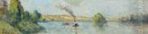 Un Remorqueur Sur La Seine Pres De Rolleboise by Maximilien Luce