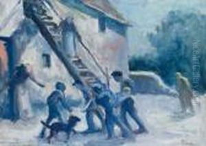 Scene Animee Devant La Ferme by Maximilien Luce