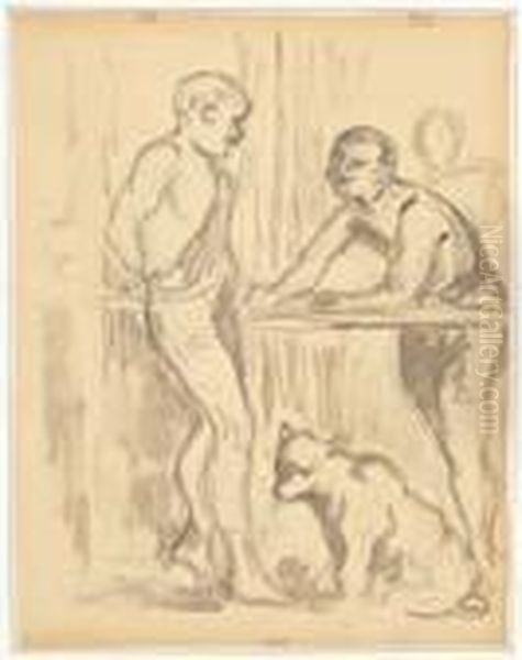 Lutteurs Et Chien - view 1