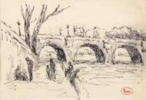 Paris,
Personnages Sur Laberge Sous Le Pont Neuf by Maximilien Luce