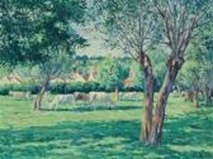 Eragny, Troupeau De Vaches Dans Un Pre Ombrage by Maximilien Luce