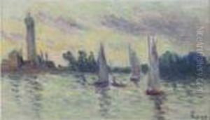 Trois Voiliers Devant Le Phare by Maximilien Luce