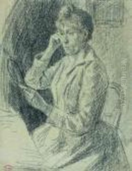 Portrait De Femme Au Miroir A Main - view 1
