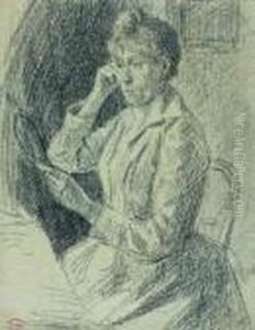 Portrait De Femme Au Miroir A Main by Maximilien Luce