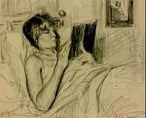 Femme Lisant Dans Son Lit by Maximilien Luce