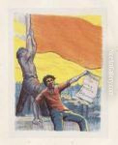 Votre Ennemi C'est Notre Maitre. (hommes Hissant Le Drapeau Rouge). by Maximilien Luce