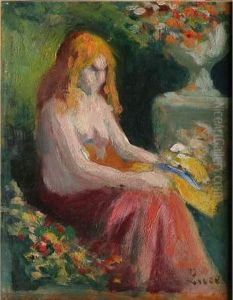 Femme Assise Au Jardin by Maximilien Luce