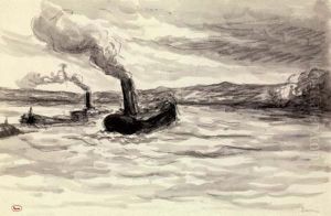 Remorqueurs Et Peniches Sur La Seine A Rolleboise by Maximilien Luce