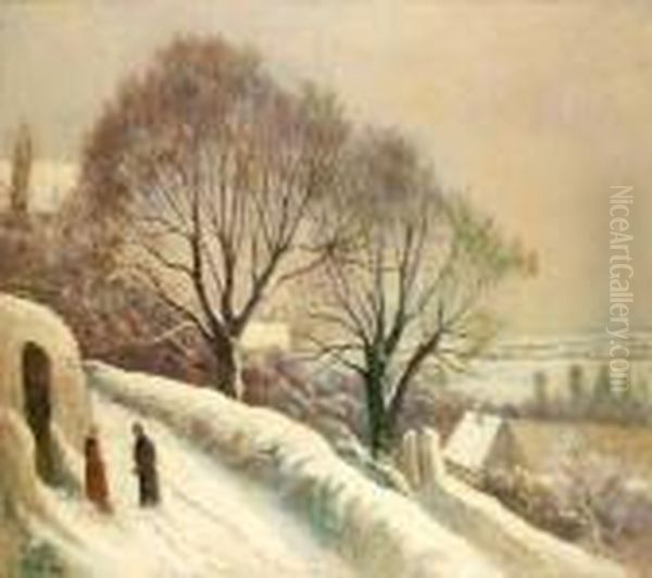 La Route De L'eglise Sous La Neige, Rolleboise - view 1