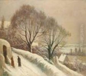 La Route De L'eglise Sous Laneige by Maximilien Luce