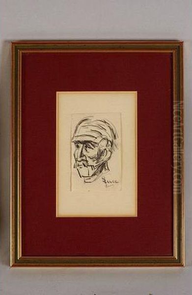 * Maximilien Luce . "portrait De
 Poilu". Dessin Mine De Plomb Et Encre Signe Du Cachet En Bas A Droite. 9
 X 5,5 Cm - view 1