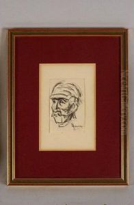 * Maximilien Luce . "portrait De
 Poilu". Dessin Mine De Plomb Et Encre Signe Du Cachet En Bas A Droite. 9
 X 5,5 Cm by Maximilien Luce