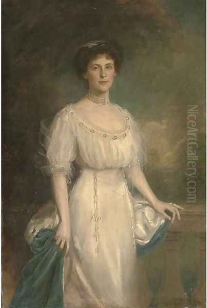 Portrait of a lady, three-quarter-length, in a white dress and ermin trimmed cloak - view 1