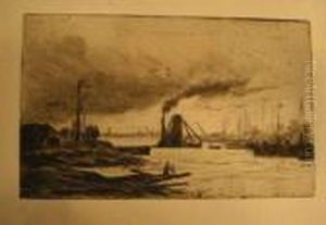 Paysage Portuaire (rotterdam). Vers 1895. by Maximilien Luce