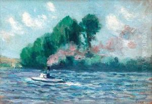 Rolleboise, Remorqueur Sur La Seine. by Maximilien Luce