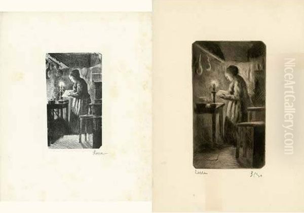 [femme Debout Dans Une Cuisine, Lisant A La Lueur D'une Bougie]. Vers 1890. - view 1