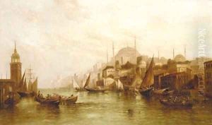 The Golden Horn with the Blue Mosque and Constantinople beyond by Alfred Pollentine